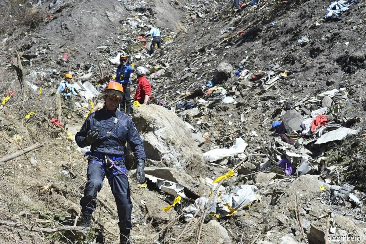 Rescue workers continue their search operation near the site of the Germanwings plane crash near the French Alps in La Seyne les Alpes, France in March 2015.
